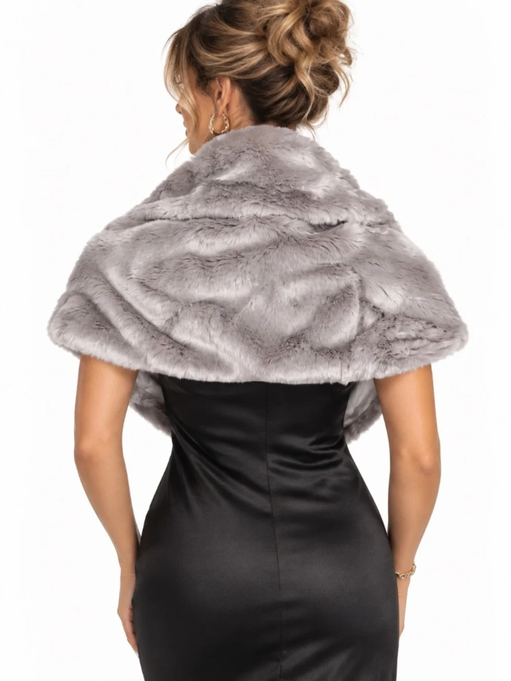 Liangdianpicao Silver Gray Faux Fur Stole Wrap Shawl Luxury Evening Bridal O/S